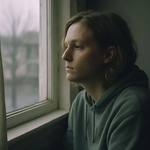 A person disconnected from their emotions, sitting in silent