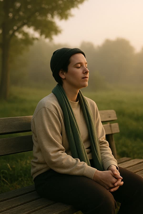 A person experiencing mental calm and clarity after reducing screen time