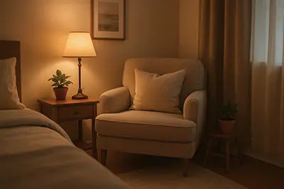 Cozy nook for HSP self-care, keyword: calm environment