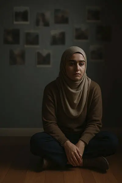 Emotional numbness visualized as disconnection from memory and inner self