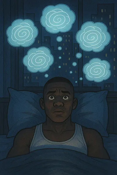 struggling with overthinking at night, keyword: racing thoughts
