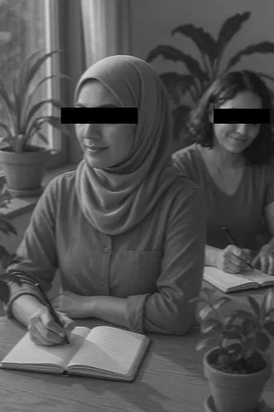 Middle Eastern women practicing emotional boundaries and reflection during self-care rituals