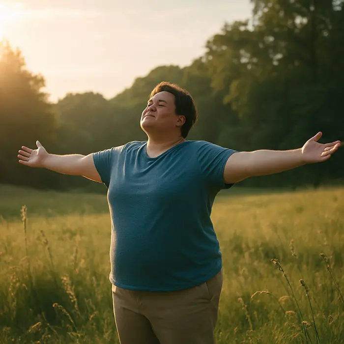 Person embracing sensitivity in nature, keyword: HSP strength