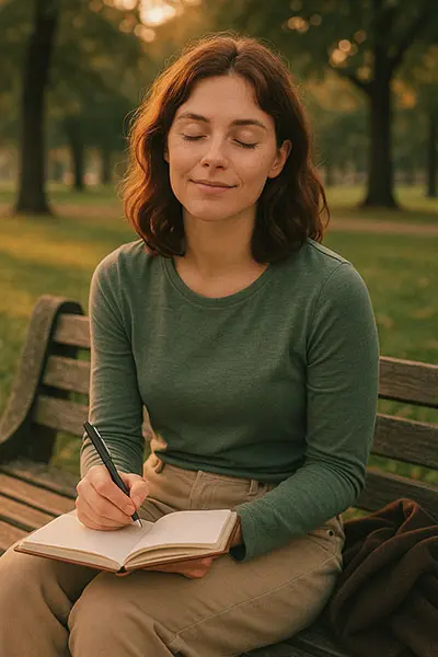 Person feeling calm after emotional self-care, keyword: emotional well-being