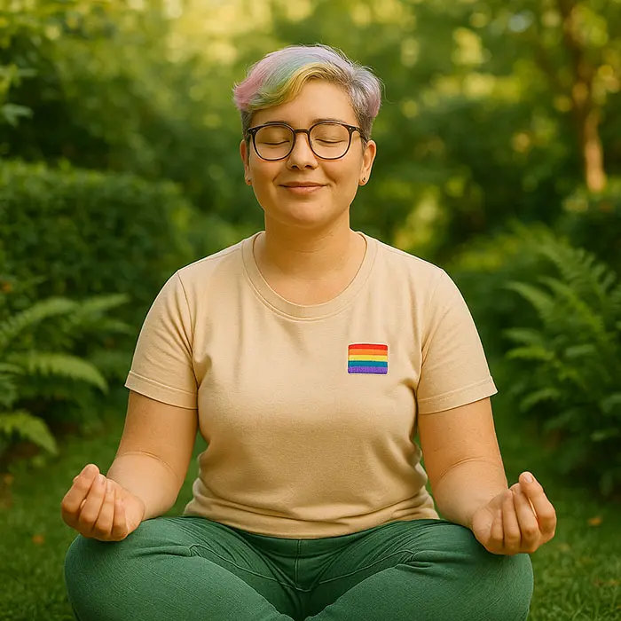 practicing self-care through meditation in a garden