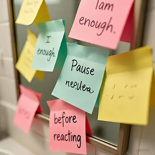 Sticky notes with affirmations symbolizing everyday acts of self-love