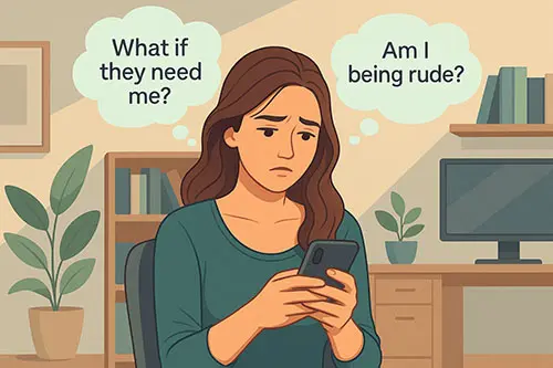 All we experiencing guilt over muting notifications, with anxious thought bubbles