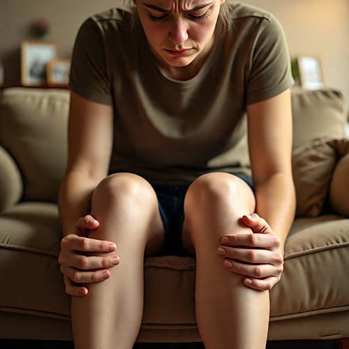 anxious person struggling to relax while resting at home – nervous system hypervigilance