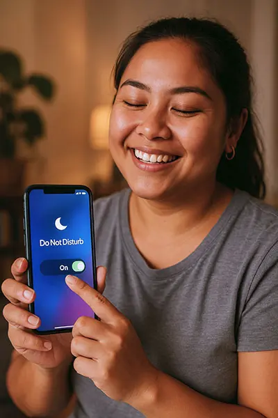 Person enabling Do Not Disturb for digital boundaries, keyword: tech limits