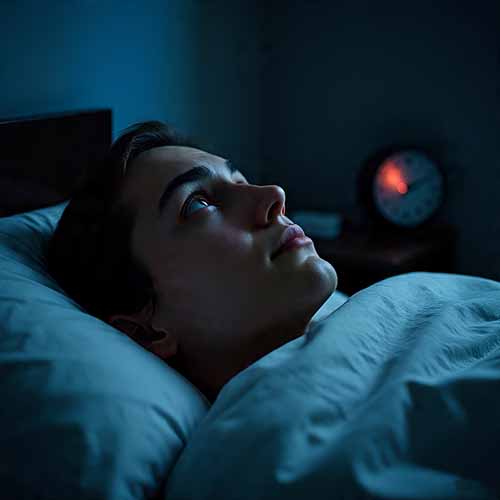 person struggling with overthinking at night