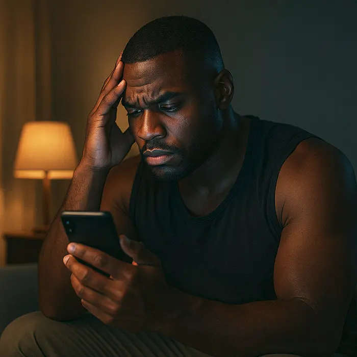 Person overwhelmed by phone use, keyword: digital overload