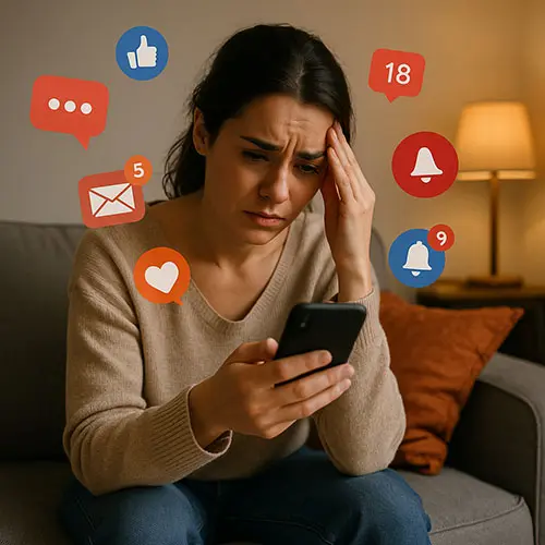When and why we feeling overwhelmed by digital notifications in a cozy living room