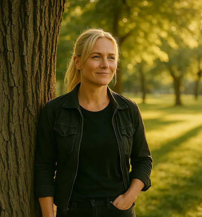 woman feel good on a calm morning in park