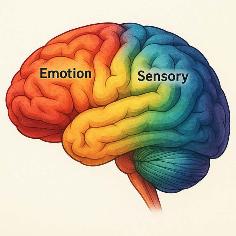 A colorful brain shows how highly sensitive people process emotions deeply.
