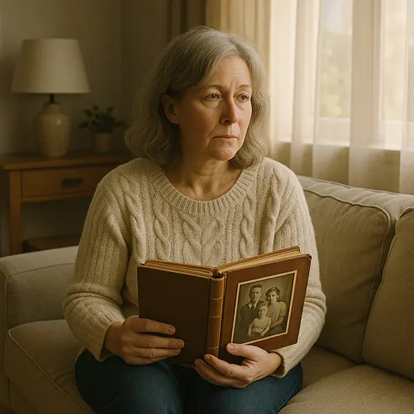 A parentified adult reflecting on past roles image capturing the journey from childhood responsibility to adult burnout recovery.