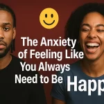 A smile stretched thin over silent storms - the exhausting art of performing joy while anxiety gnaws within.