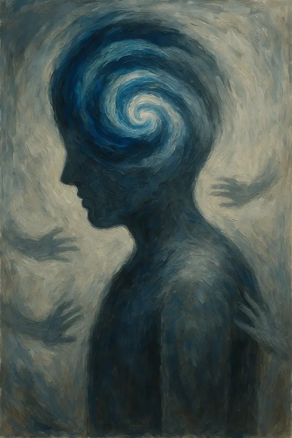 "Abstract view of emotional storm draining inner energy, key to spotting fatigue early"