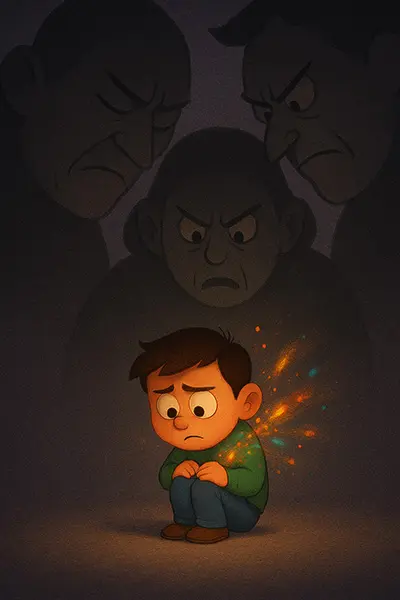  Cartoon character shrinking from fear of being too much why this silences your true self.