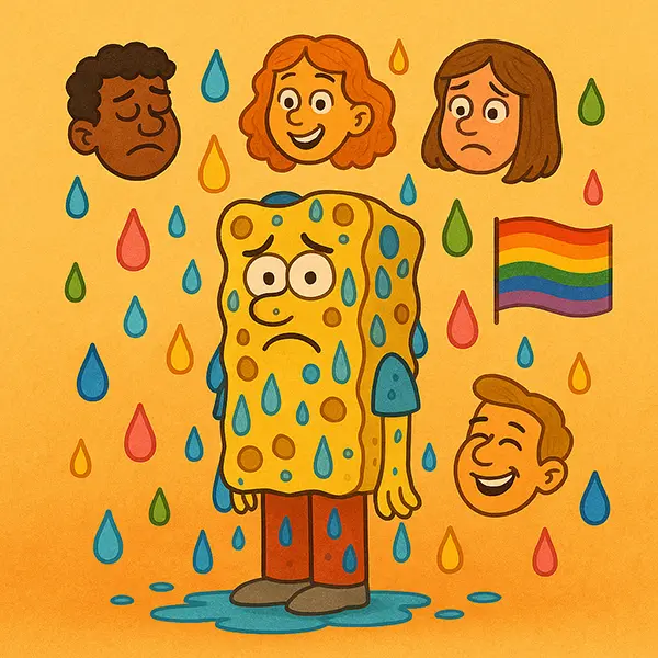 Cartoon sponge person absorbing friends' emotions, illustrating why constant fixing leads to emotional caretaking burnout.
