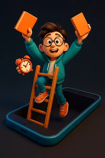 Climbing out of doomscrolling pit with habit-breaking tools Pixar vibe of step-by-step victory