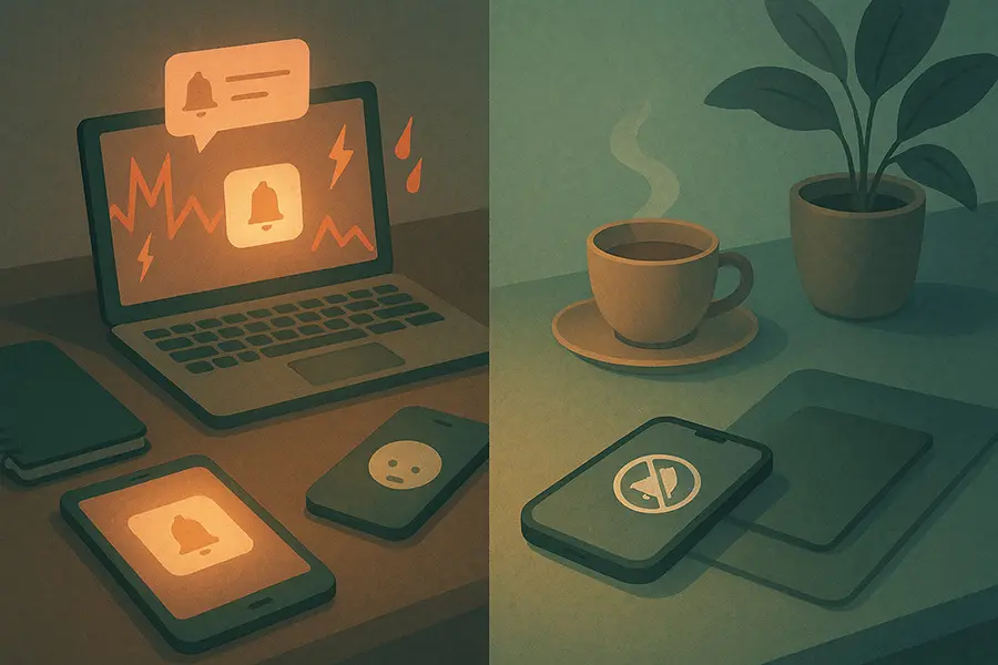 Cluttered digital chaos vs calm unplug spotting hidden stressors in daily tech life