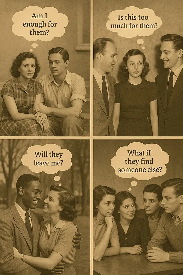 Collage of relationships scenarios of feeling too much