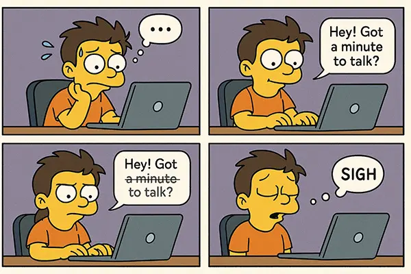 Comic showing overthinking responses in people-pleasing fatigue