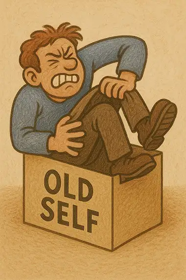 Cramming into denial box, pretending past self fits. first stage of growth grief, wanna break free?