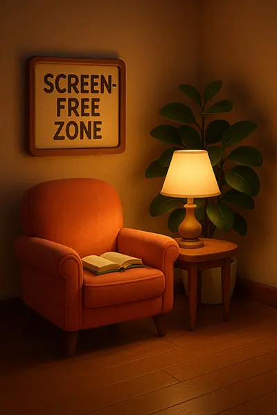  Creating screen-free spaces at home to reduce digital overload and foster brain reset.