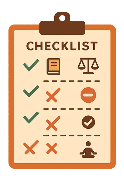 Daily integration checklist icons: preventing self-help burnout with simple ticks, SEO for self-assessment tools.