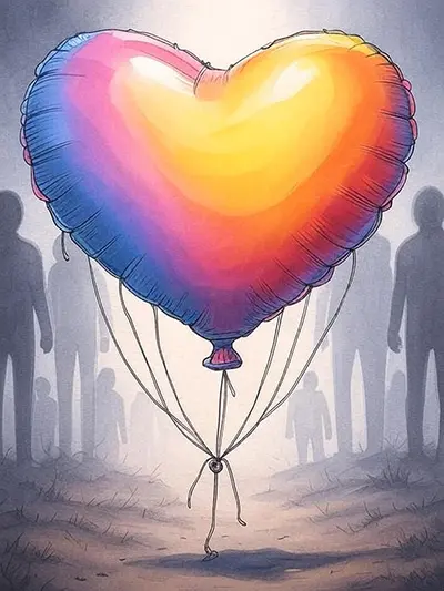 Deflating heart representing emotional exhaustion in people-pleasing fatigue.