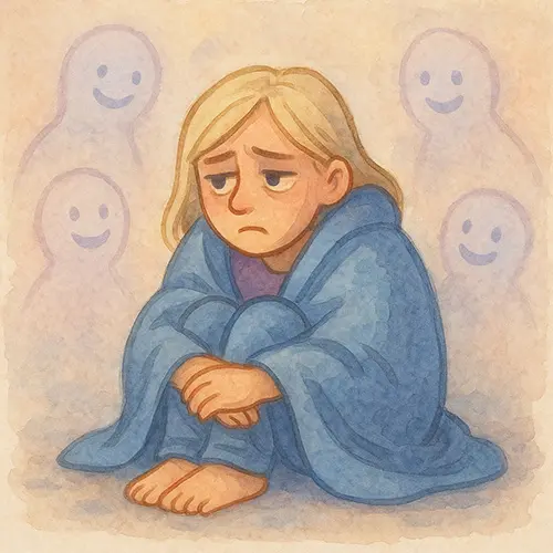 Emotional numbness symptoms  artistic depiction of detachment from over-supporting, stirring introspection.