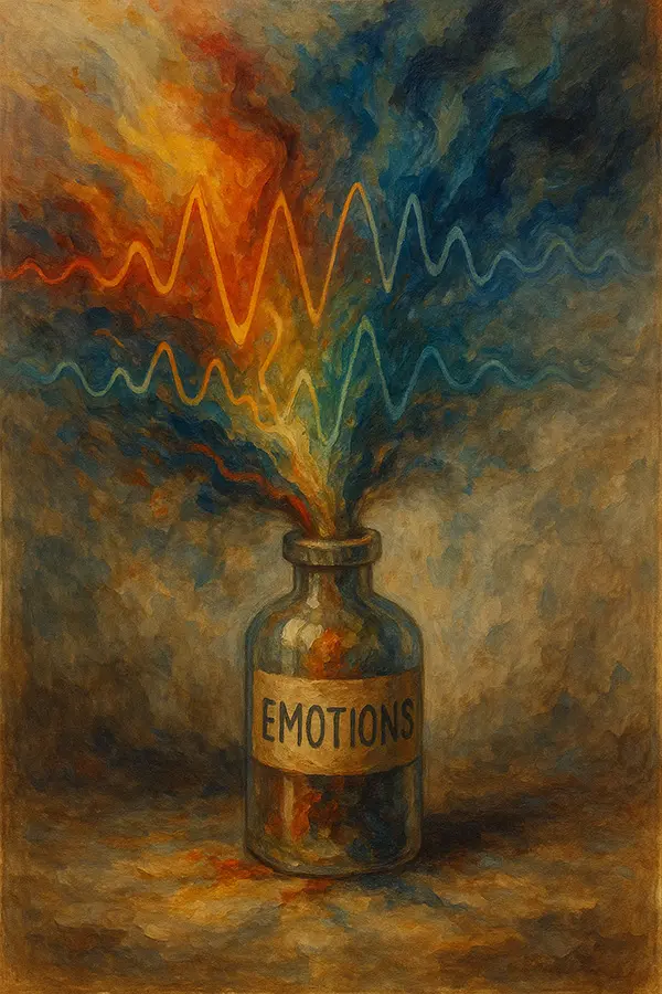 Exploding emotion bottle research on mental health risks of hiding feelings.
