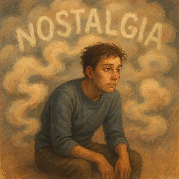 Fatigue from nostalgia overload, physical toll of grieving old self embracing growth despite the ache.