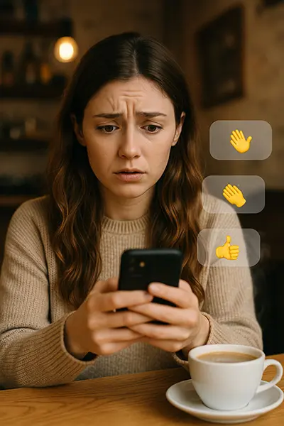 Feeling the pull of validation? Woman anxiously awaiting likes and comments, symbolizing the shame of needing external approval.