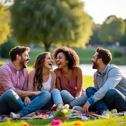 Friends connecting in a cozy park, supporting AvPD recovery