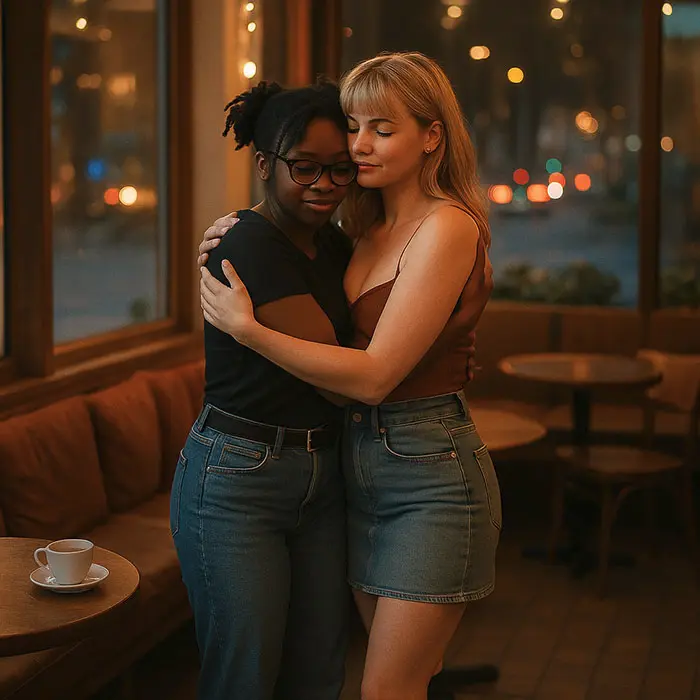 Friends share a heartfelt hug, showing the power of asking for emotional support