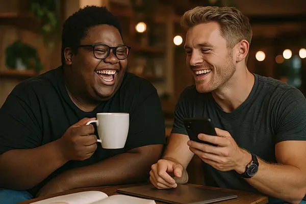 Friends share a moment of connection, showing how asking for help can strengthen relationships.