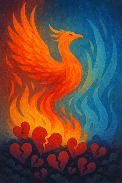  From emotional depletion to rebalance phoenix metaphor for healing burnout, inspiring hope.