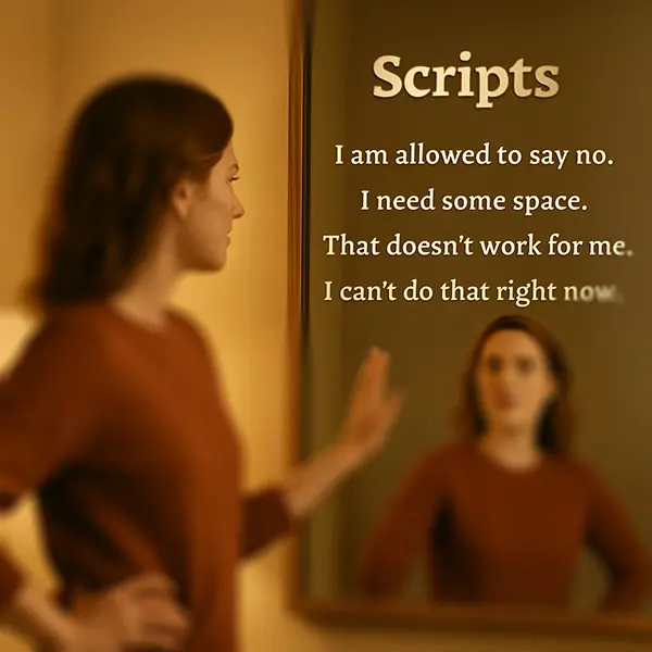 Mirror practice for boundaries scripts to embrace full self.