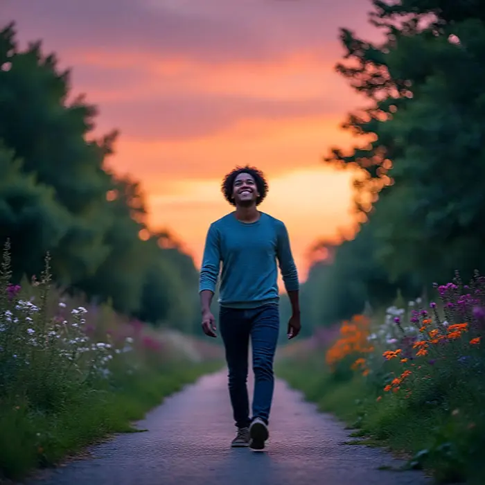 Moving forward confidently after overcoming decision paralysis at sunset