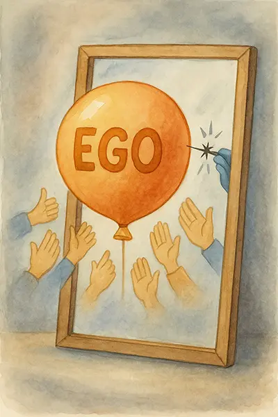 Narcissism's validation trap: artistic depiction of fragile self-worth relying on constant external approval, evoking shame and dependency.