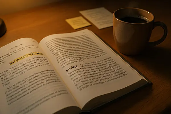 Open book highlighting fear of being a burden terms insights from psychology on overcoming without shame.