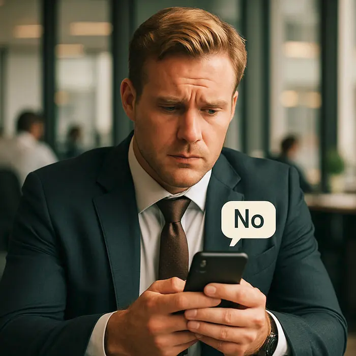 Person feeling guilty after saying no, keyword guilt of saying no