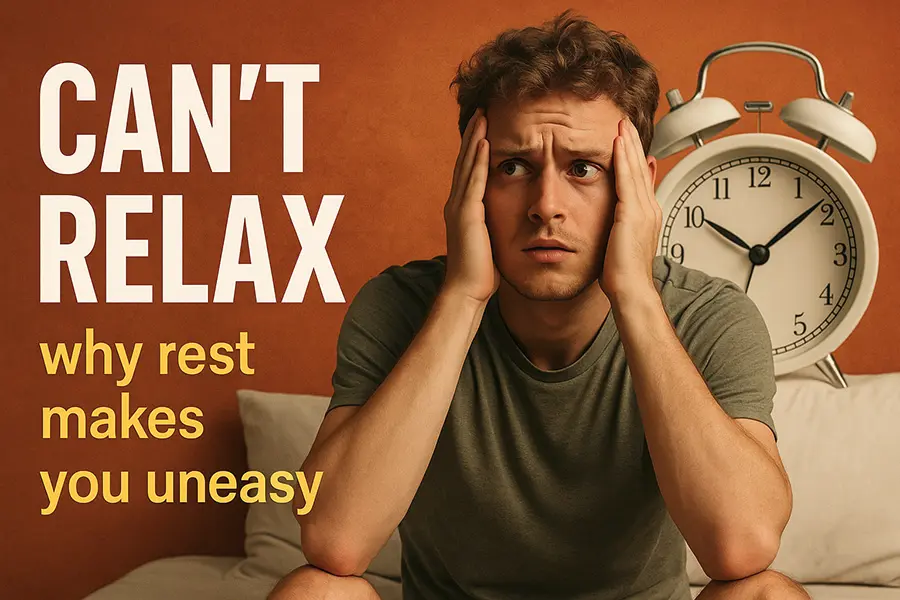Person feeling anxious while trying to rest, keyword: rest anxiety
