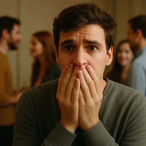  Person holding back in social setting signs you're feeling like too much for others.