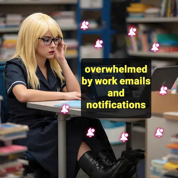 Person overwhelmed by work emails, keyword: work boundary sabotage