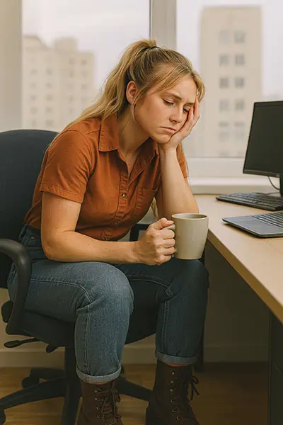 Person struggling with daytime fatigue, keyword: sleep deprivation