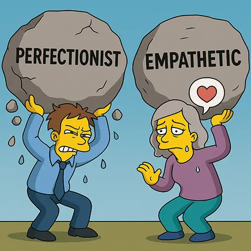 Personality types prone to burnout humorous cartoon highlighting traits like over-responsibility.