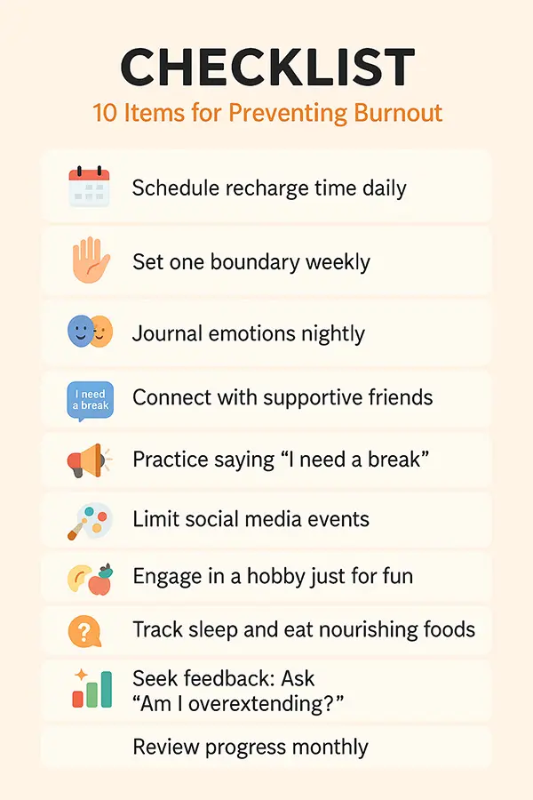 Printable Checklist: 10 Items for Preventing Burnout